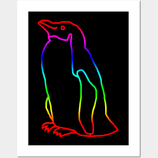 Penguin Rainbow Minimal Line Posters and Art